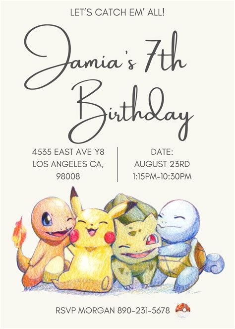 Pokemon Invitation Pokemon Birthday Invitations Pokémon Invite Pikachu ...