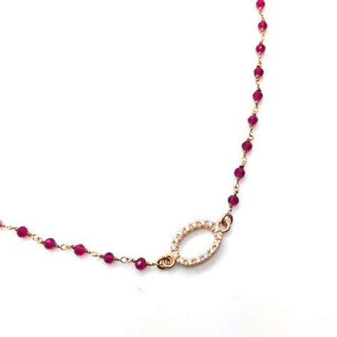 Collana Argento Oro Rosa Rosario Rubino Elemento Zirconi Ponana