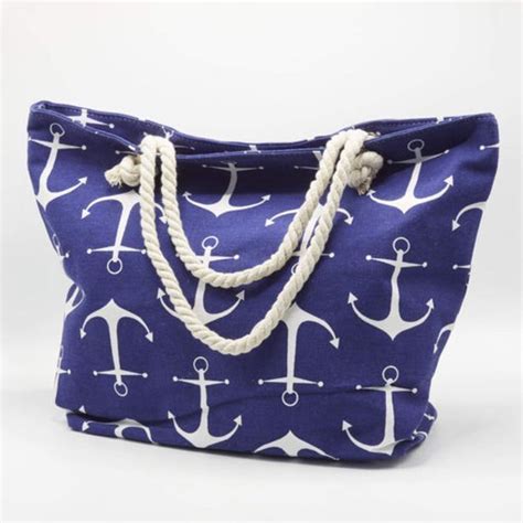 Anchor patterned beach bag - blue | large anchor offer at Whitehouse