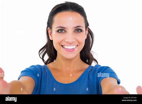 Pretty Brunette Smiling At Camera Stock Photo Alamy