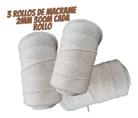 Cordón Macrame 2mm Algodón 300m Color Natural 3 Rollos Envío gratis