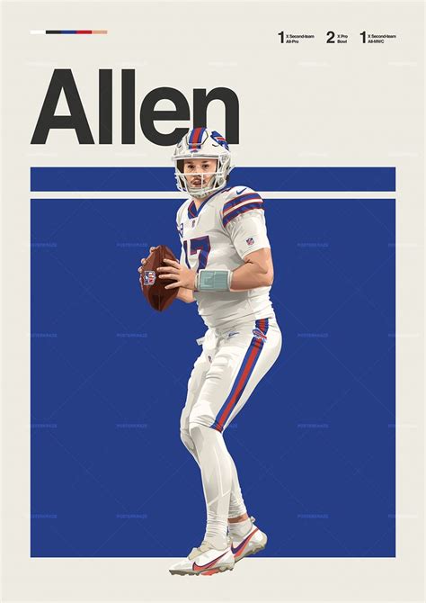 Josh Allen Poster Buffalo Bills Wall Art Nfl Modern Football Etsy