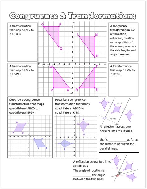 Transformations Unit Systry Worksheets Library