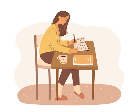 Woman at desk isolated. Young female working or studying at home or