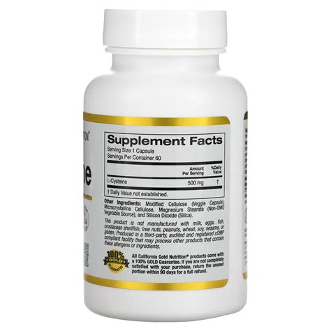 California Gold Nutrition L Cysteine Ajipure Mg Veggie Capsules