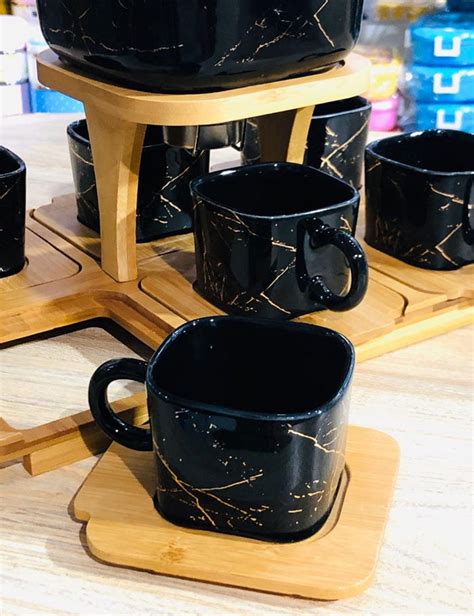 Buy Ceramic Tea Set with Wooden Tray & Saucers at Best Price in Pakistan