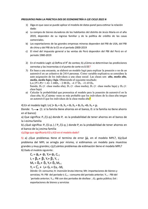 Práctica DOS DE Econometría II 22N ddc PREGUNTAS PARA LA PRÁCTICA