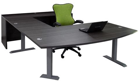 Bow Front U Desk With Hutch And Height Adjustable L Surface