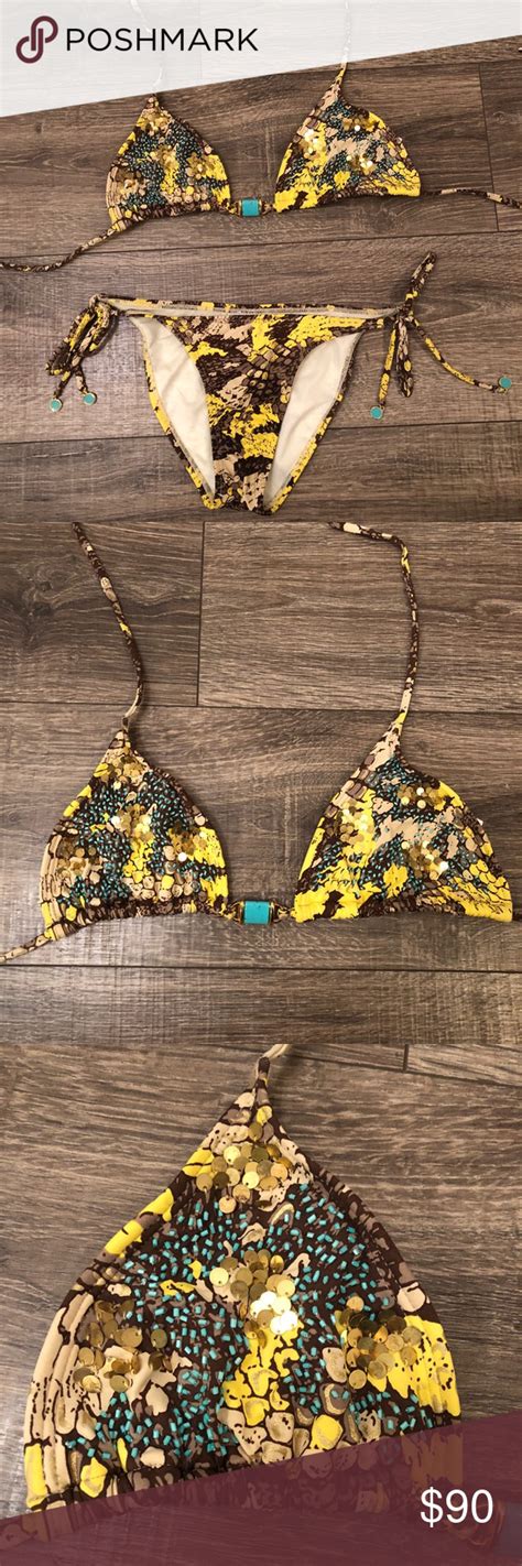 Ondademar Bikini Set Size Small Beaded Sequin Top Bikini Set Sequin