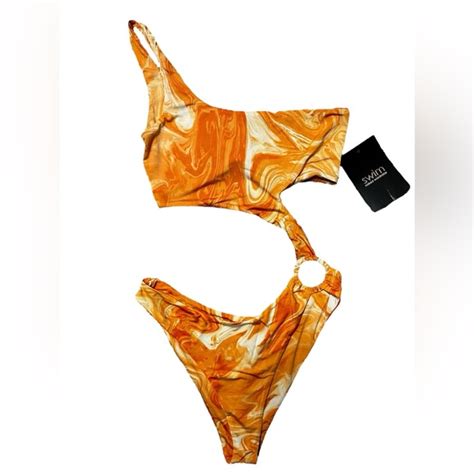 Naked Wardrobe Swim Naked Wardrobe Dreamsicle Cut Out One Piece Bathing Suit Nwt Large