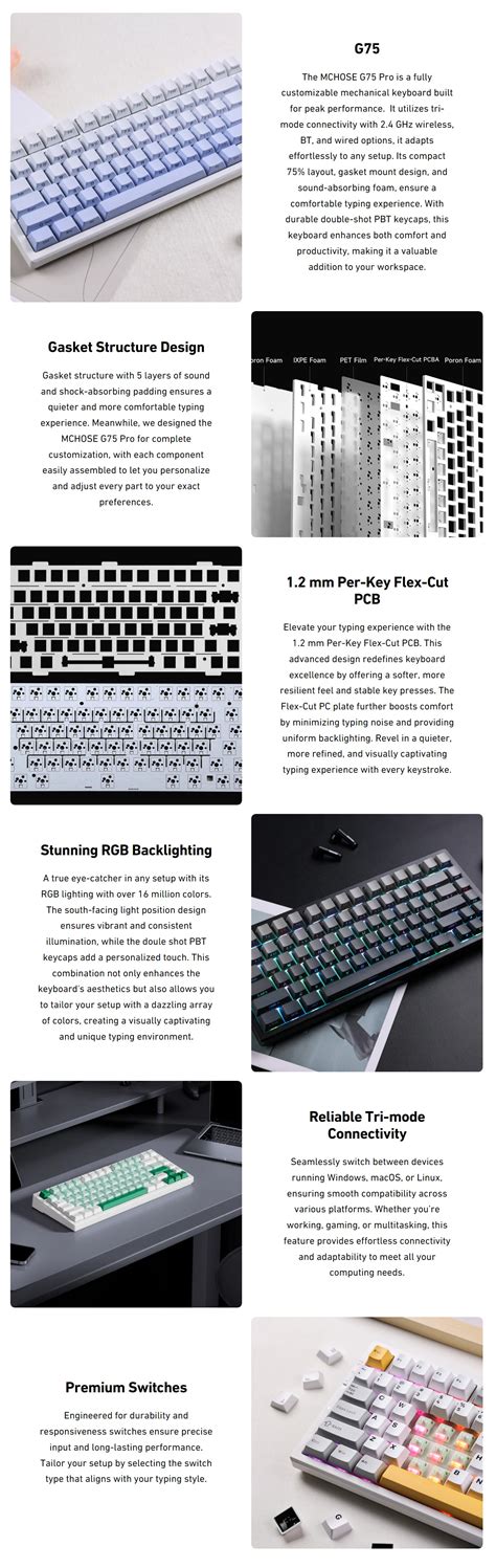 MCHOSE G75 Pro 75 Layout Hot Swap Wireless Mechanical Keyboard Black Topographic Matcha Latte