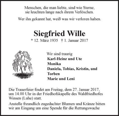 Traueranzeigen Von Siegfried Wille Trauer L Neburg De