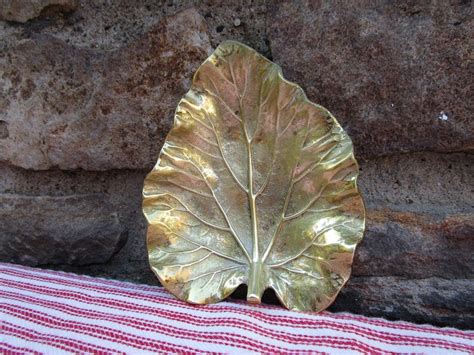 Vintage Brass Rhubarb Leaf By Virginia Metalcrafters Trinket Etsy