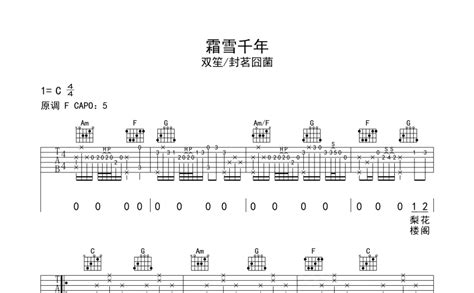 双笙封茗囧菌《霜雪千年》吉他谱c调吉他弹唱谱 打谱啦