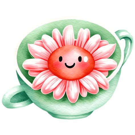 Cute Tea Cup With Smile And Flower · Creative Fabrica