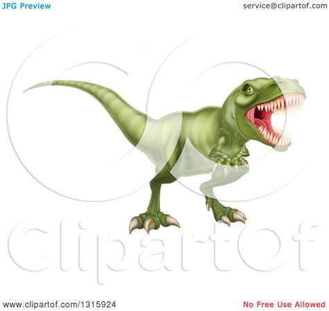 Clipart Of A 3d Roaring Vicious Angry Green Tyrannosaurus Rex Dinosaur