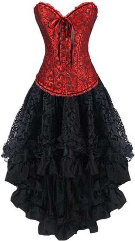 TNASA Womens Basque Corset Dress Bustier Top And Gothic Steampunk Skirt Sexy Vintage Lingerie