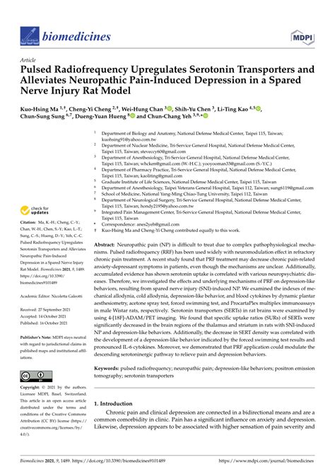 Pdf Pulsed Radiofrequency Upregulates Serotonin Transporters And Alleviates Neuropathic Pain