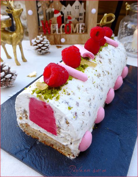 Bûche Glacée Nougat Framboise Vegan Perle En Sucre