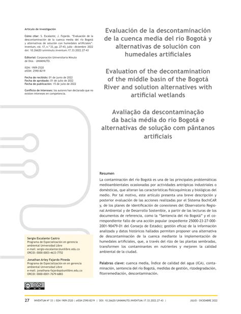 Pdf Evaluaci N De La Descontaminaci N De La Cuenca Media Del R O