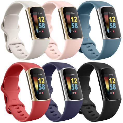 Comvin 6 Pack Band Compatible With Fitbit Charge 5 Bands Women Men Soft Sport Waterproof