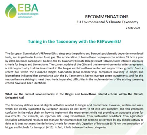 Ebas Reply To Public Consultation On Eu Taxonomy European Biogas