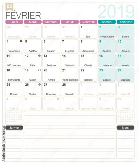 French Calendar - February 2019 / French calendar 2019 / February 2019 ...