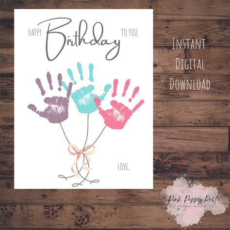 Happy Birthday Handprint Art Custom Birthday Gift Handprint Etsy