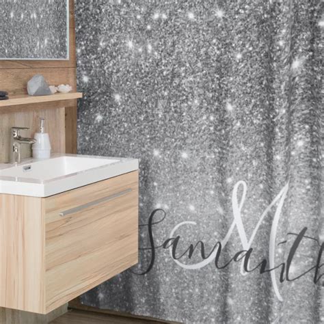 Modern Grey Glitter Sparkles Personalized Name Shower Curtain Zazzle