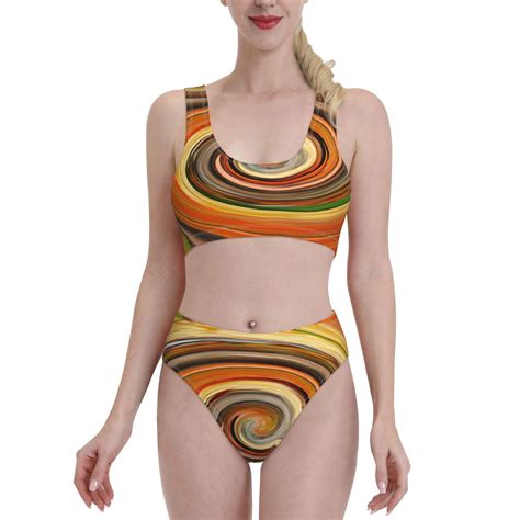 Lukts Women High Waisted Bikini Set Colorful Swirl Swimsuit Piece