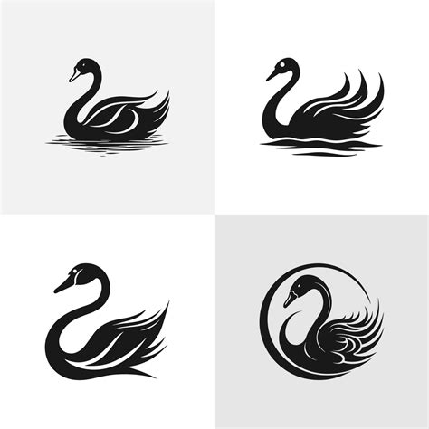 Set Of Vector Silhouettes Of Swimming Swans Vector Design Swan With