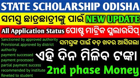 State Scholarship Odisha New Update Post Matric Scholarship All