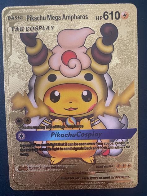 Mavin Pikachu Mega Ampharos Tag Cosplay Gold Foil Pokemon FAN ART