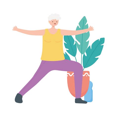 activity seniors, grandma practicing yoga in the room 1859891 Vector ...