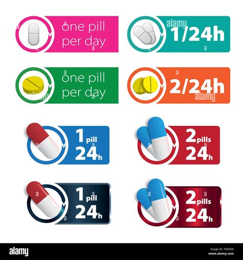 One Pill Two Pills Per Day Colorful Sign Medical Vector Illustration