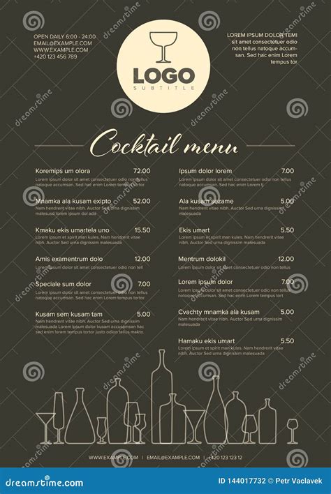 Modern Minimalistic Cocktail Menu Template Stock Vector Illustration Of Flyer Chef 144017732