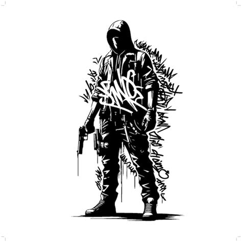 Premium Vector Gangster Thug Bandit Silhouette People In Graffiti Tag