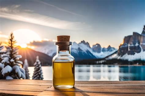 Premium AI Image A Bottle Of Olive Oil Sits On A Wooden Table With