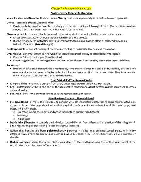 Mdsa01 Final Notes Chapter 7 Psychoanalytic Analysis