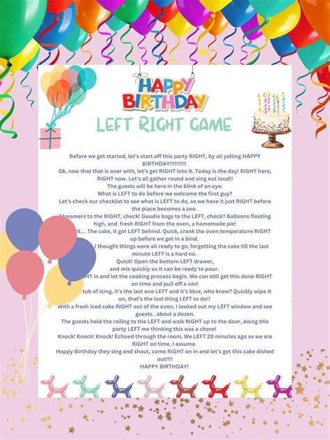 Birthday Left Right Game Birthday Pass The Prize Right Left Game