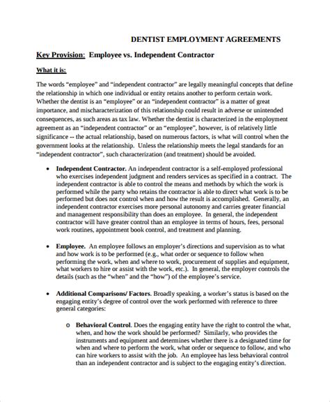 Free Sample Dentist Employment Agreement Templates In Ms Word Pdf