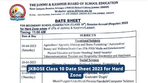 Jkbose Date Sheet Released For Hard Zone Check Annual Regular