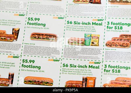 Subway sandwich coupons (fast food coupon) - USA Stock Photo - Alamy