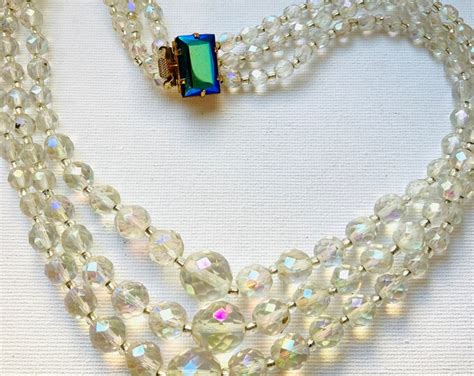 Spectacular Crystal Aurora Borealis 3 Strand Necklace Women Necklace 1950s Jewelry Wedding