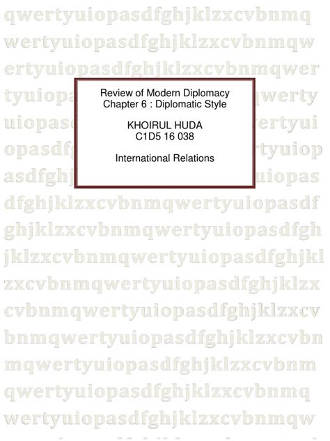 Review of Modern Diplomacy Chapter 6: Diplomatic Style Khoirul Huda ...