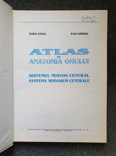 Atlas De Anatomia Omului Sistemul Nervos Central Ranga Dimitriu