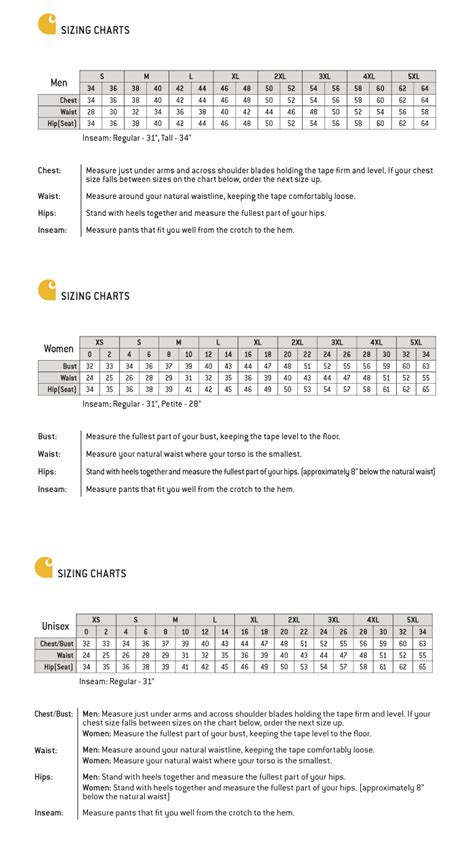 Carhartt Scrubs Size Chart