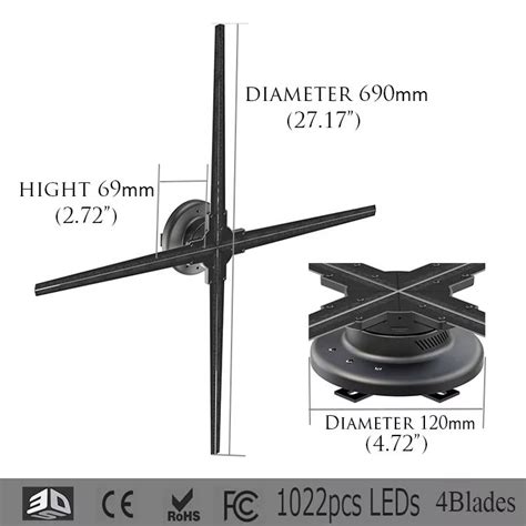Four Blades 1920 1080 70cm Indoor Advertising Hologram 3D Holographic Naked Eyes 3D LED Fan With