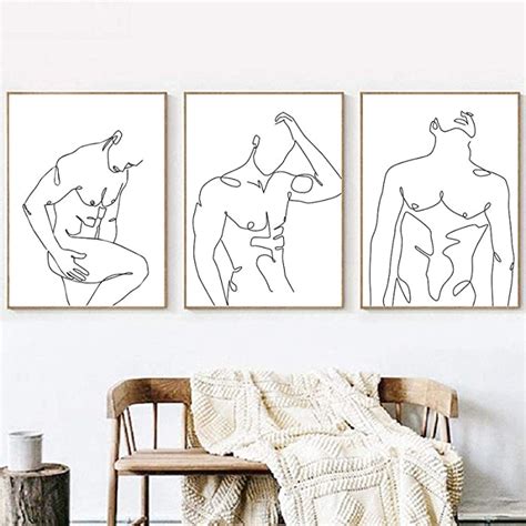 Buy Minimalist Line Wall Art Body Figure Naked Prints Posters Abstract Art Prints Male Line Art