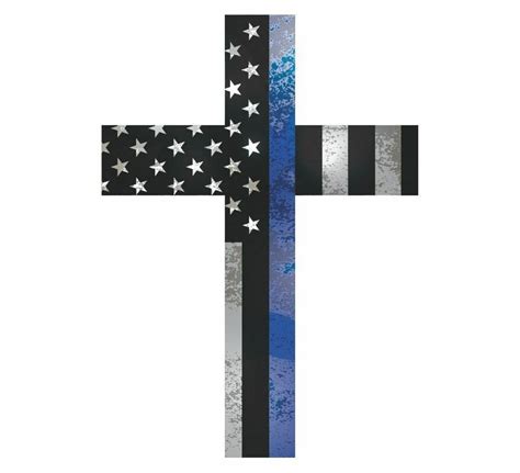 Thin Blue Line Distressed Police Christian Cross Decal Etsy